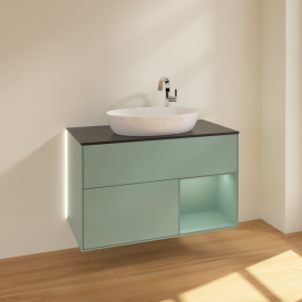 Тумба под раковину Villeroy & Boch Finion 100х50,1 см с подсветкой МДФ оливковый матовый лак/стекло черное матовое G902GMGM