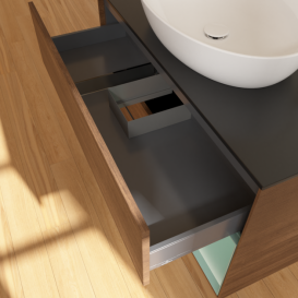 Тумба под раковину Villeroy & Boch Finion 100х50,1 см с подсветкой МДФ шпон грецкого ореха/стекло черное матовое G902GMGN