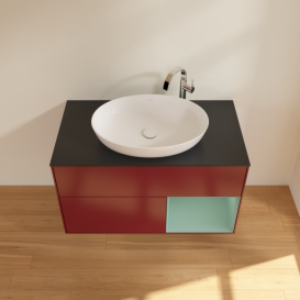 Тумба під раковину Villeroy & Boch Finion 100х50,1 см з підсвічуванням МДФ півонія матовий лак/скло чорне матове G902GMHB