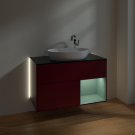 Тумба під раковину Villeroy & Boch Finion 100х50,1 см з підсвічуванням МДФ півонія матовий лак/скло чорне матове G902GMHB