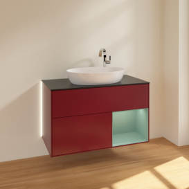 Тумба під раковину Villeroy & Boch Finion 100х50,1 см з підсвічуванням МДФ півонія матовий лак/скло чорне матове G902GMHB