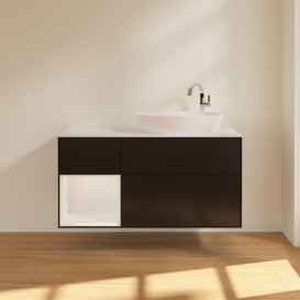 Тумба под раковину Villeroy & Boch Finion 120х50,1 см с подсветкой МДФ черный матовый лак/стекло белое матовое F921GFPD