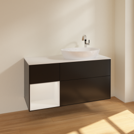 Тумба под раковину Villeroy & Boch Finion 120х50,1 см с подсветкой МДФ черный матовый лак/стекло белое матовое F921GFPD