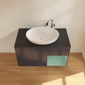 Тумба под раковину Villeroy & Boch Finion 100х50,1 см с подсветкой МДФ темно-синий матовый лак/стекло черное матовое G902GMHG