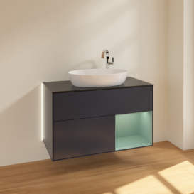 Тумба под раковину Villeroy & Boch Finion 100х50,1 см с подсветкой МДФ темно-синий матовый лак/стекло черное матовое G902GMHG