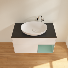 Тумба под раковину Villeroy & Boch Finion 100х50,1 см с подсветкой МДФ белый матовый лак/стекло черное матовое G902GMMT