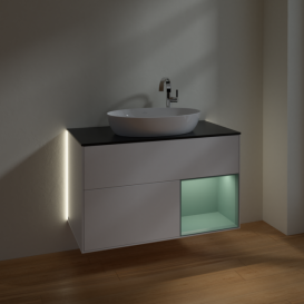 Тумба под раковину Villeroy & Boch Finion 100х50,1 см с подсветкой МДФ белый матовый лак/стекло черное матовое G902GMMT