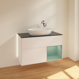 Тумба под раковину Villeroy & Boch Finion 100х50,1 см с подсветкой МДФ белый матовый лак/стекло черное матовое G902GMMT