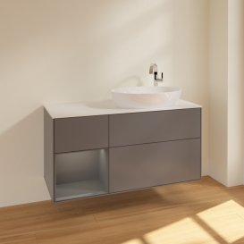 Тумба под раковину Villeroy & Boch Finion 120х50,1 см с подсветкой МДФ антрацит матовый лак/стекло белое матовое F921GKGK