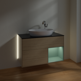 Тумба под раковину Villeroy & Boch Finion 100х50,1 см с подсветкой МДФ шпон дуба/стекло черное матовое G902GMPC