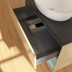 Тумба под раковину Villeroy & Boch Finion 100х50,1 см с подсветкой МДФ шпон дуба/стекло черное матовое G902GMPC