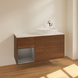 Тумба под раковину Villeroy & Boch Finion 120х50,1 см с подсветкой МДФ шпон грецкого ореха/стекло белое матовое F921GKGN