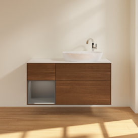 Тумба под раковину Villeroy & Boch Finion 120х50,1 см с подсветкой МДФ шпон грецкого ореха/стекло белое матовое F921GKGN