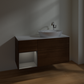 Тумба под раковину Villeroy & Boch Finion 120х50,1 см с подсветкой МДФ шпон грецкого ореха/стекло белое матовое F921GKGN