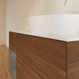 Тумба под раковину Villeroy & Boch Finion 120х50,1 см с подсветкой МДФ шпон грецкого ореха/стекло белое матовое F921GKGN