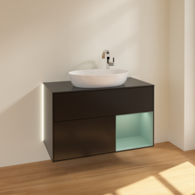 Тумба під раковину Villeroy & Boch Finion 100х50,1 см із підсвічуванням МДФ чорний матовий лак/скло чорне матове G902GMPD