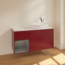 Тумба под раковину Villeroy & Boch Finion 120х50,1 см с подсветкой МДФ пион матовый лак/стекло белое матовое F921GKHB