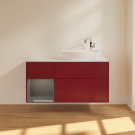 Тумба под раковину Villeroy & Boch Finion 120х50,1 см с подсветкой МДФ пион матовый лак/стекло белое матовое F921GKHB