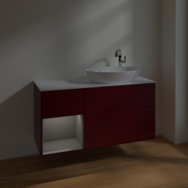 Тумба под раковину Villeroy & Boch Finion 120х50,1 см с подсветкой МДФ пион матовый лак/стекло белое матовое F921GKHB