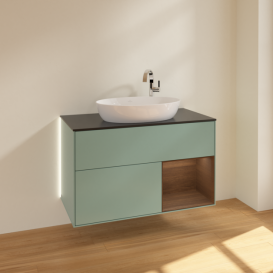 Тумба под раковину Villeroy & Boch Finion 100х50,1 см с подсветкой МДФ оливковый матовый лак/стекло черное матовое G902GNGM