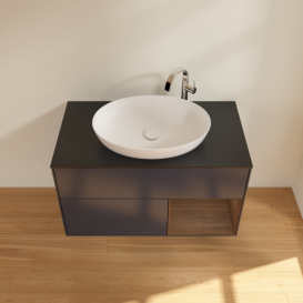Тумба под раковину Villeroy & Boch Finion 100х50,1 см с подсветкой МДФ темно-синий матовый лак/стекло черное матовое G902GNHG