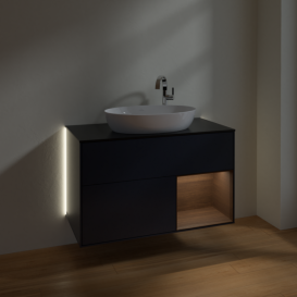 Тумба под раковину Villeroy & Boch Finion 100х50,1 см с подсветкой МДФ темно-синий матовый лак/стекло черное матовое G902GNHG