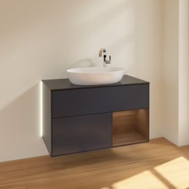 Тумба под раковину Villeroy & Boch Finion 100х50,1 см с подсветкой МДФ темно-синий матовый лак/стекло черное матовое G902GNHG