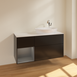 Тумба под раковину Villeroy & Boch Finion 120х50,1 см с подсветкой МДФ черный матовый лак/стекло белое матовое F921GKPD