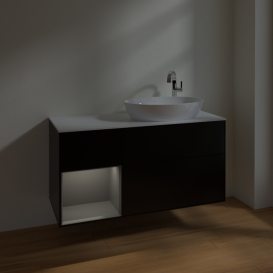 Тумба под раковину Villeroy & Boch Finion 120х50,1 см с подсветкой МДФ черный матовый лак/стекло белое матовое F921GKPD