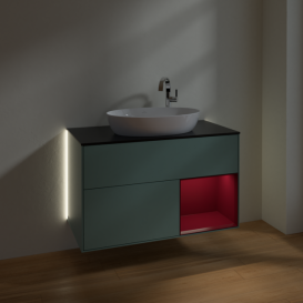 Тумба под раковину Villeroy & Boch Finion 100х50,1 см с подсветкой МДФ оливковый матовый лак/стекло черное матовое G902HBGM