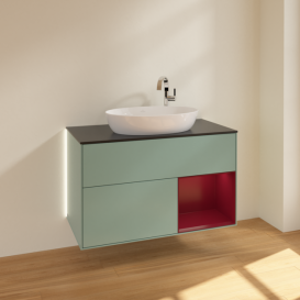 Тумба под раковину Villeroy & Boch Finion 100х50,1 см с подсветкой МДФ оливковый матовый лак/стекло черное матовое G902HBGM