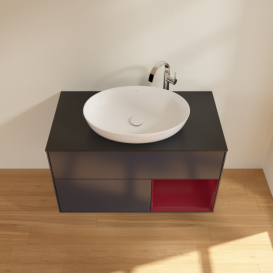 Тумба под раковину Villeroy & Boch Finion 100х50,1 см с подсветкой МДФ темно-синий матовый лак/стекло черное матовое G902HBHG