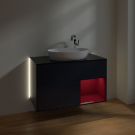Тумба под раковину Villeroy & Boch Finion 100х50,1 см с подсветкой МДФ темно-синий матовый лак/стекло черное матовое G902HBHG