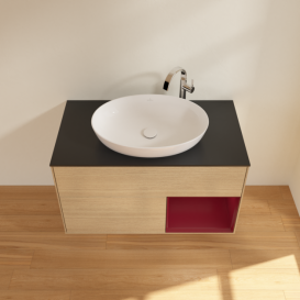 Тумба под раковину Villeroy & Boch Finion 100х50,1 см с подсветкой МДФ шпон дуба/стекло черное матовое G902HBPC