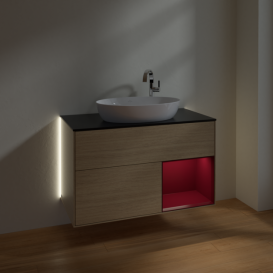 Тумба под раковину Villeroy & Boch Finion 100х50,1 см с подсветкой МДФ шпон дуба/стекло черное матовое G902HBPC