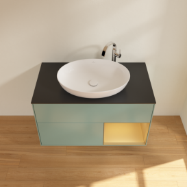 Тумба под раковину Villeroy & Boch Finion 100х50,1 см с подсветкой МДФ оливковый матовый лак/стекло черное матовое G902HFGM