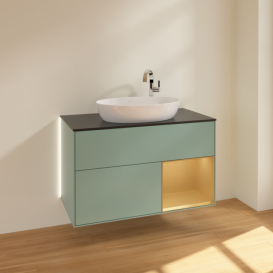 Тумба под раковину Villeroy & Boch Finion 100х50,1 см с подсветкой МДФ оливковый матовый лак/стекло черное матовое G902HFGM