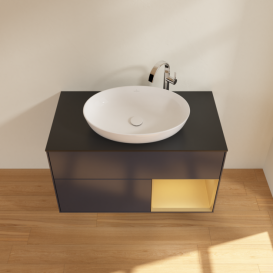 Тумба під раковину Villeroy & Boch Finion 100х50,1 см із підсвічуванням МДФ темно-синій матовий лак/скло чорне матове G902HFHG