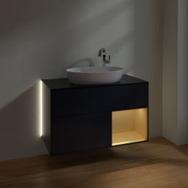 Тумба під раковину Villeroy & Boch Finion 100х50,1 см із підсвічуванням МДФ темно-синій матовий лак/скло чорне матове G902HFHG