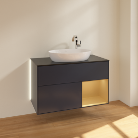 Тумба під раковину Villeroy & Boch Finion 100х50,1 см із підсвічуванням МДФ темно-синій матовий лак/скло чорне матове G902HFHG