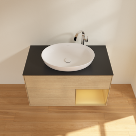 Тумба под раковину Villeroy & Boch Finion 100х50,1 см с подсветкой МДФ шпон дуба/стекло черное матовое G902HFPC