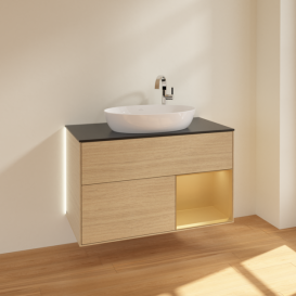 Тумба под раковину Villeroy & Boch Finion 100х50,1 см с подсветкой МДФ шпон дуба/стекло черное матовое G902HFPC