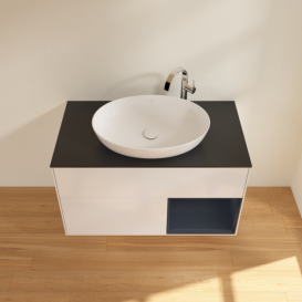 Тумба под раковину Villeroy & Boch Finion 100х50,1 см с подсветкой МДФ глянцевый белый лак/стекло черное матовое G902HGGF