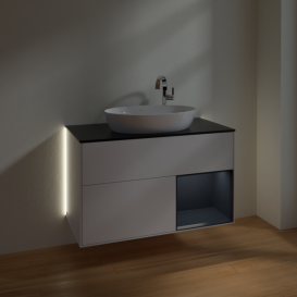 Тумба под раковину Villeroy & Boch Finion 100х50,1 см с подсветкой МДФ глянцевый белый лак/стекло черное матовое G902HGGF