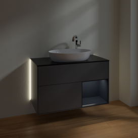 Тумба под раковину Villeroy & Boch Finion 100х50,1 см с подсветкой МДФ антрацит матовый лак/стекло черное матовое G902HGGK