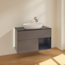 Тумба под раковину Villeroy & Boch Finion 100х50,1 см с подсветкой МДФ антрацит матовый лак/стекло черное матовое G902HGGK