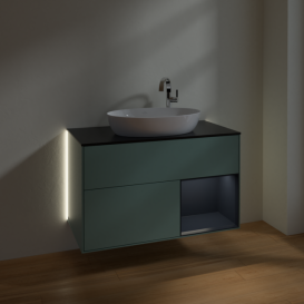 Тумба под раковину Villeroy & Boch Finion 100х50,1 см с подсветкой МДФ оливковый матовый лак/стекло черное матовое G902HGGM