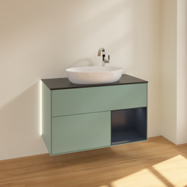 Тумба под раковину Villeroy & Boch Finion 100х50,1 см с подсветкой МДФ оливковый матовый лак/стекло черное матовое G902HGGM