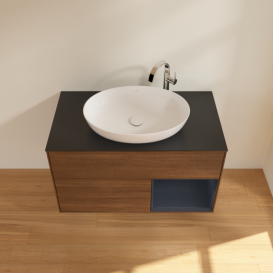 Тумба под раковину Villeroy & Boch Finion 100х50,1 см с подсветкой МДФ шпон грецкого ореха/стекло черное матовое G902HGGN