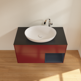 Тумба под раковину Villeroy & Boch Finion 100х50,1 см с подсветкой МДФ пион матовый лак/стекло черное матовое G902HGHB